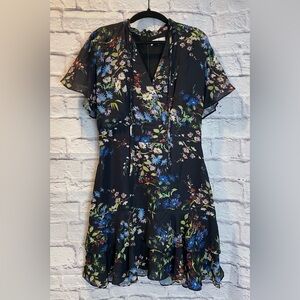 Parker Black and Blue Ruffled Tiered Mini Dress Wedding Guest